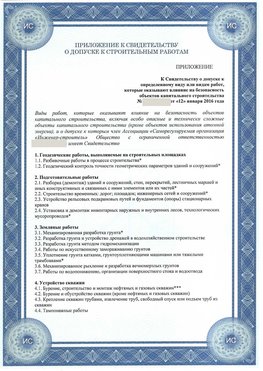 Приложение к свидетельству о допуске к строительным работам Голицыно СРО в строительстве